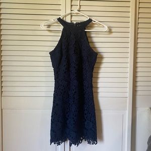 Lulus Love Poem Navy Blue Lace Mini Dress